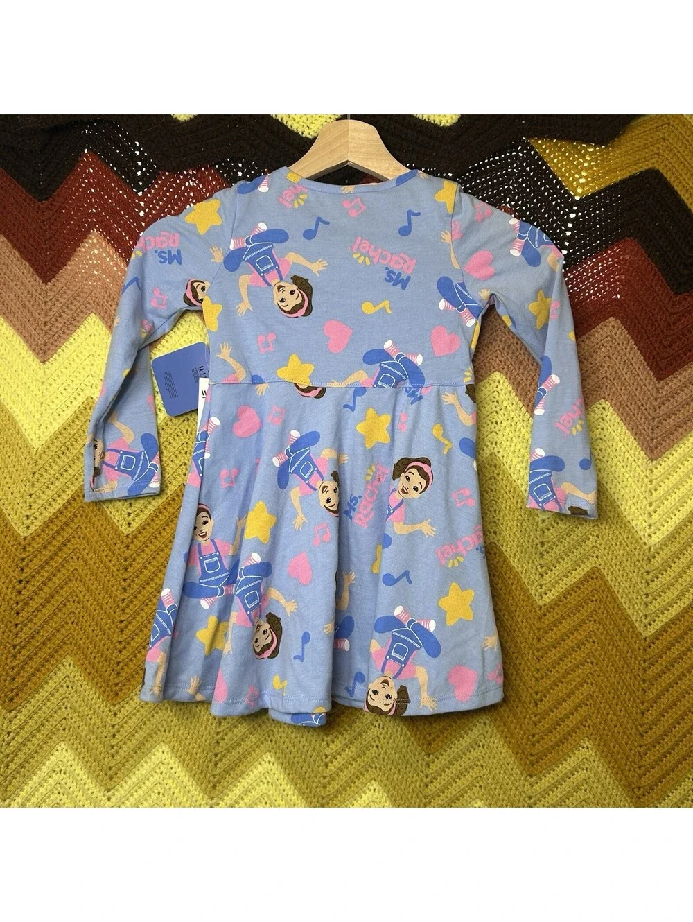 Ms Rachel Girls Fit & Flare Dress Blue Cartoon Print Size 4T Long Sleeve